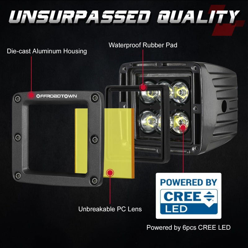 OFFROADTOWN Amber LED Cubes, OFFROADTOWN LED Pods 2PCS 3Inch 120W High Lumen Spot Cubes Yellow Fog Lights Off Road Driving Light Waterproof for Trucks ATV SUV Marine Front Bumper - Image 3